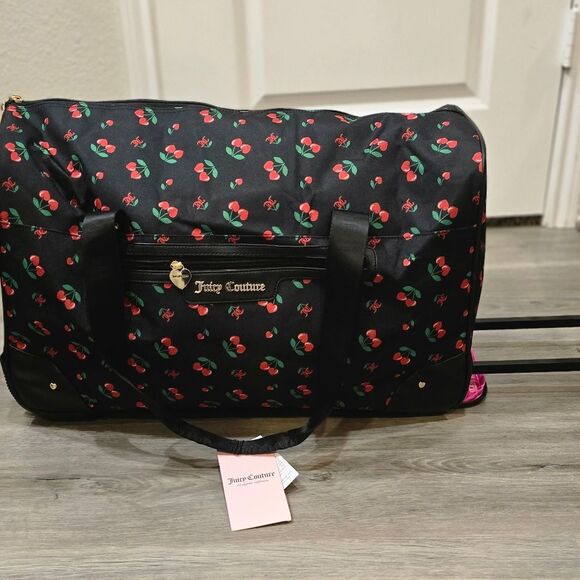 Juicy Couture Heart Cherries Travel Rolling Duffel Bag - Picture 3 of 14